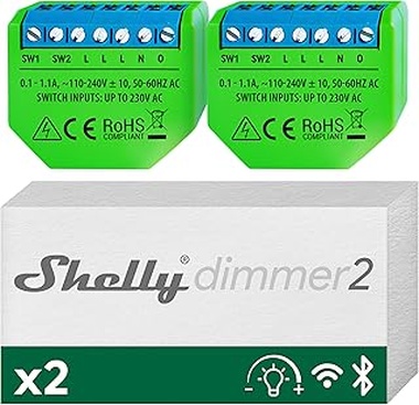 Shelly Dimmer 2 atenuador WLAN Smart Home, compatible con Alexa, Echo y Google Home, sin hub, reacondicionamiento, medición del consumo, instalación detrás de un enchufe o interruptor de luz