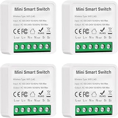 4Pcs Interruptor Inteligente Wifi, Interruptor Wifi Smart Life Compatible con Alexa y Google Home, Función de Temporizador Interruptores Inteligentes
