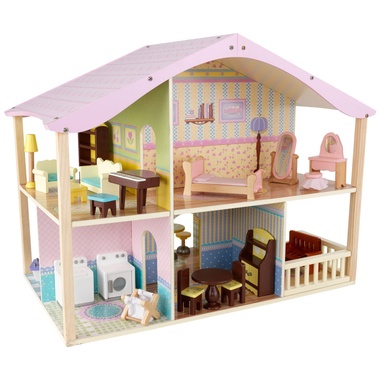 Casa de muñecas de lujo en colores pastel con base giratoria