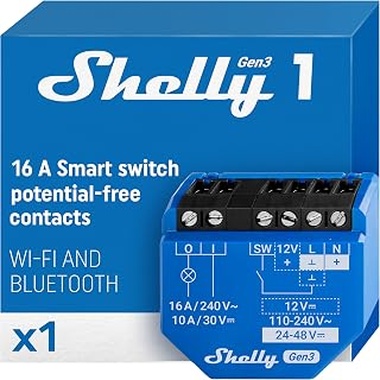 Shelly 1 Gen3 - Interruptor Relé Inteligente Con Contactos Secos, Wi-Fi Y Bluetooth, Control Remoto De Luz Por App, Compatible Con Alexa Y Google Home, No Requiere Hub, Chip Shelly De 8MB