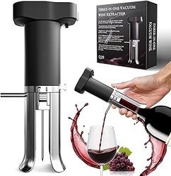 ZONSUSE Decantador de Vino Eléctrico, Aireador de Vino 3-en-1, Vertedor Antigoteo con Aguja, Sistema de Preservación de Vino, Conserva Vino 10+ Días, Regalo Ideal para Amantes del Vino (Negro Plata)