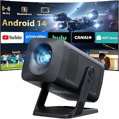 Proyector Portatil con Android 14, App Integrada & Auto Keystone, NIX500 | WiFi 6 Bluetooth 5.4, Rotación 210°, Mini Proyector Video Soporta 4K 1080P Cine en Casa/Exterior