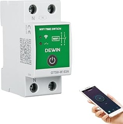 DEWIN WiFi Temporizador Inteligente, 2P CA 230V 63A Rele WiFi Interruptor Inteligente Tuya App Control Temporizador con Programación Instalación en Carril DIN GTS8-W