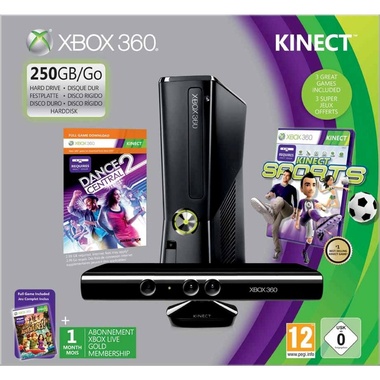 Pack Xbox 360 250 Gb - Adventure + K Sport 1 + Dance Central 2 + Kinect sensor + Live 1 Mes