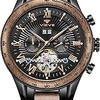 Reloj automático de Madera de Nogal Natural para Hombre, Reloj Negocio con Fecha y día, Reloj de Madera automático Multifuncional