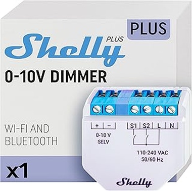 Shelly Plus 0-10V Dimmer - Módulo Regulador de Luz W-Fi & Bluetooth, Atenuador Inalámbrico para regulable LED, No necesita hub, Control remoto Shelly app, Compatible Alexa Google Home