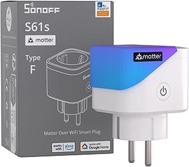 SONOFF S61s Tomada Inteligente WiFi 16A/3840W – Control Remoto & Voz, Medidor de Consumo Eléctrico, Temporizador, Compatible Matter con Alexa, Google y Apple Home