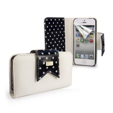 Funda / Cartera en polipiel blanca/negra para iPhone 5