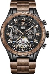 Reloj automático de Madera de Nogal Natural para Hombre, Reloj Negocio con Fecha y día, Reloj de Madera automático Multifuncional