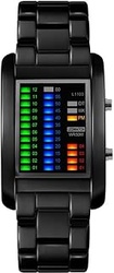 Fashion Unico Binario Relojes de Pulsera Unisex 50M Impermeable Fecha Multicolor LED Luz Outdoor Deportivo Digitales Electrónica Rectangular Acero Inoxidable Reloj, Negro