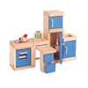 Cocina de madera para casa de muñecas madera y azul