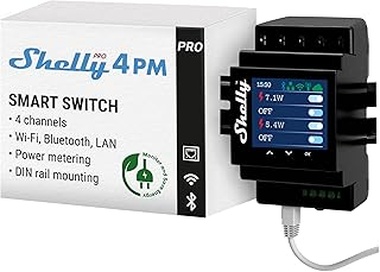 Shelly Pro 4PM – Smart Relé Con 4 Canales Inalámbrico, LAN & Bluetooth Con Medición De Consumo, Automatización Del Hogar, Compatible Con Alexa & Google Home, iOS, Android App