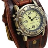 Reloj de hombre de cuero para hombre: punk analógico de cuarzo reloj de pulsera gótico ajustable de piel auténtica relojes con puños anchos Halloween accesorios regalos para hombres niños