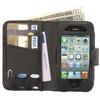 Funda / Cartera de cuero negra para iPhone 4 y 4S