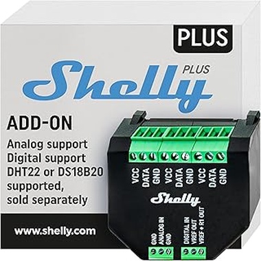 Shelly Plus Add-On - Interfaz De Sensor Wi-Fi Y Bluetooth (Para Relés), Compatible Con Sensores Inteligentes DS18B20, DHT22 Y Arduino, Entrada Analógica Y Digital, Control Remoto Con App