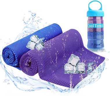 Toalla de Enfriamiento Instantánea de Hielo Fría, oalla de refrigeración de Microfibra, Toalla de Hielo para Fitness, Viajes, Yoga, Golf (Azul+Lila)