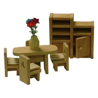 Comedor de madera para casa de muñecas (7 piezas)