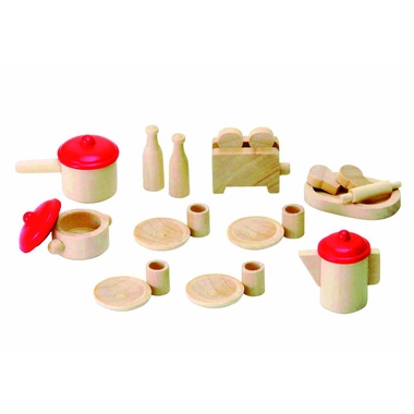 Juego de vajilla de madera para casa de muñecas (23 piezas)