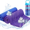 Toalla de Enfriamiento Instantánea de Hielo Fría, oalla de refrigeración de Microfibra, Toalla de Hielo para Fitness, Viajes, Yoga, Golf (Azul+Lila)