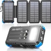 Cargador Solar de 20000mAh con 4 Paneles Solares, USB C 15 W Carga Rápida, 5 Salidas y 3 Cables, Power Bank Solar para Exteriores con Mosquetón y Linternas para Camping, Teléfonos y Tabletas