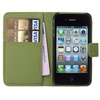 Funda / Cartera de cuero verde para iPhone 4 y 4S