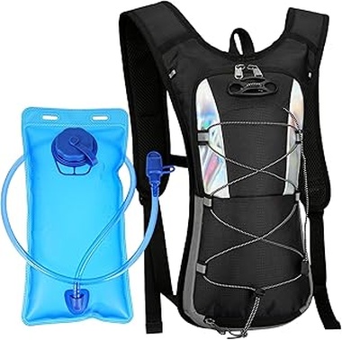 Mochila de Hidratación con Bolsa de Agua 2L, Mochila Hidrófugo para Running y Ciclismo MTB con Red para Casco y Tiras Reflectantes - Ligera Unisex para Trail, Senderismo, Maratón